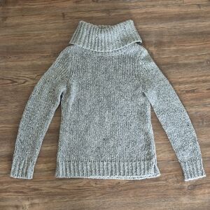 Talbots Gray Cowl Neck Sweater with Ribbed Knit